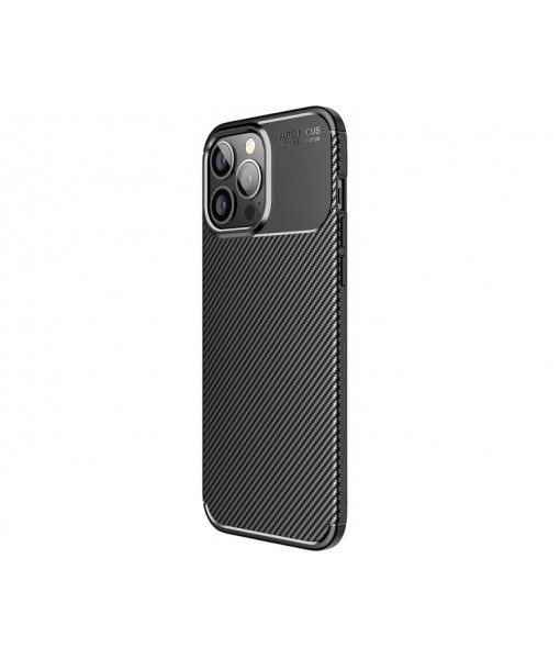 Husa iPhone 14 Pro Max, Protectie Carbon Rugged Auto Focus, SIlicon, Negru